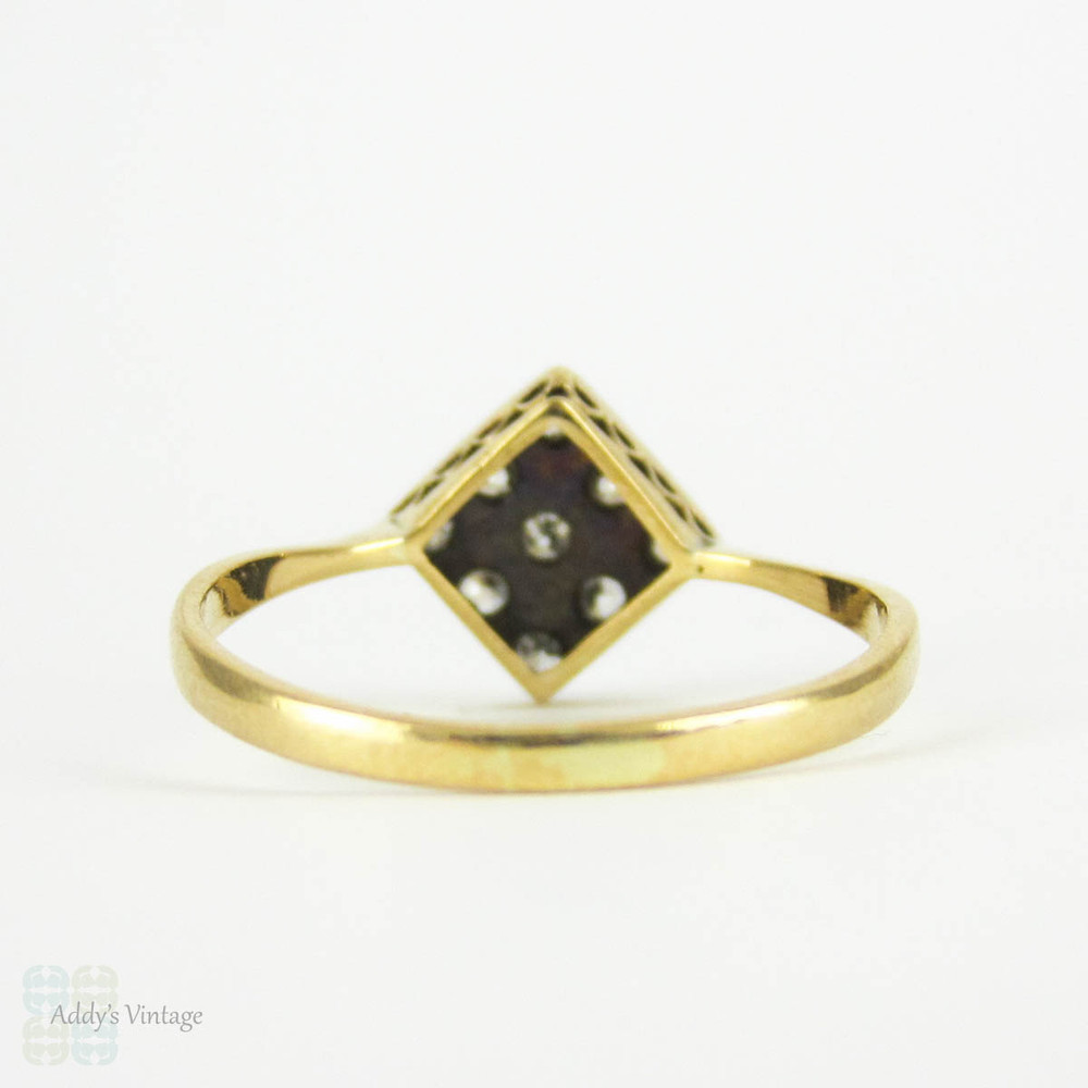 Antique Diamond Ring, Nine Stone Pave Set Square Shape Engagement Ring with Milgrain Beading Detail. Circa 1890s, 18 Ct & Platinum.