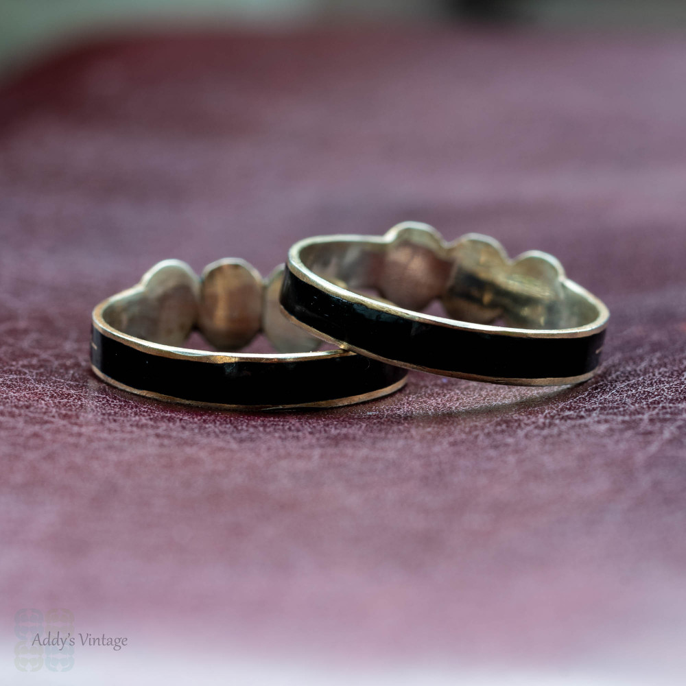 RESERVED Antique Faith, Hope and Charity Rings, Set of 2 Antique Black Enamel Rings.