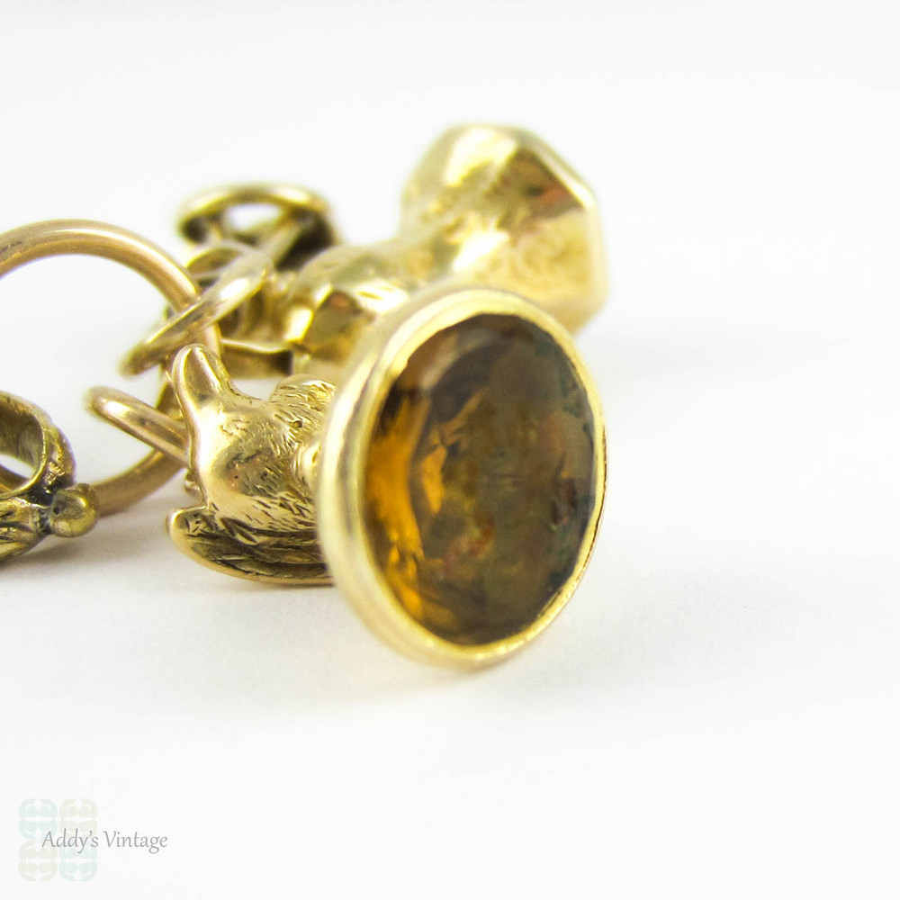 Set of 4 Antique 19th Century Seals, Fobs, Watch Key. Miniature Georgian Bird Fobs "Sarah", 18ct Gold, Gold Cased, and Gold Filled.