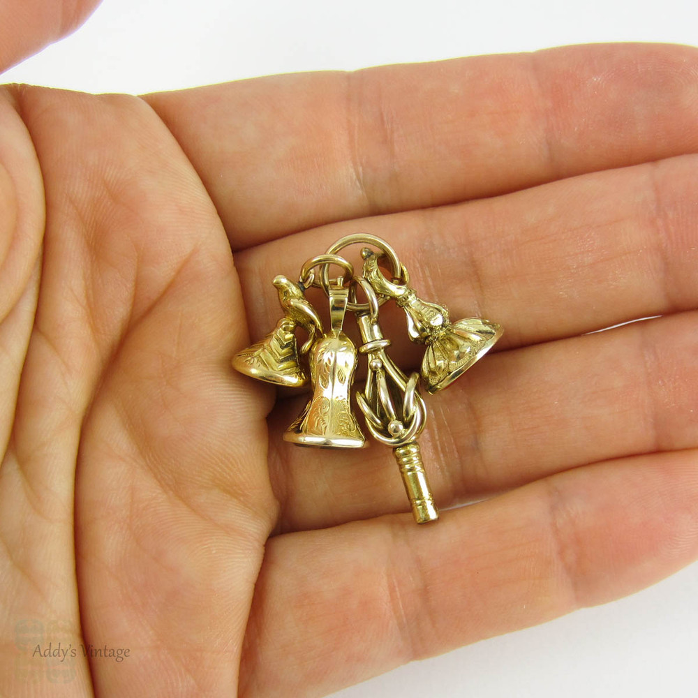 Set of 4 Antique 19th Century Seals, Fobs, Watch Key. Miniature Georgian Bird Fobs "Sarah", 18ct Gold, Gold Cased, and Gold Filled.