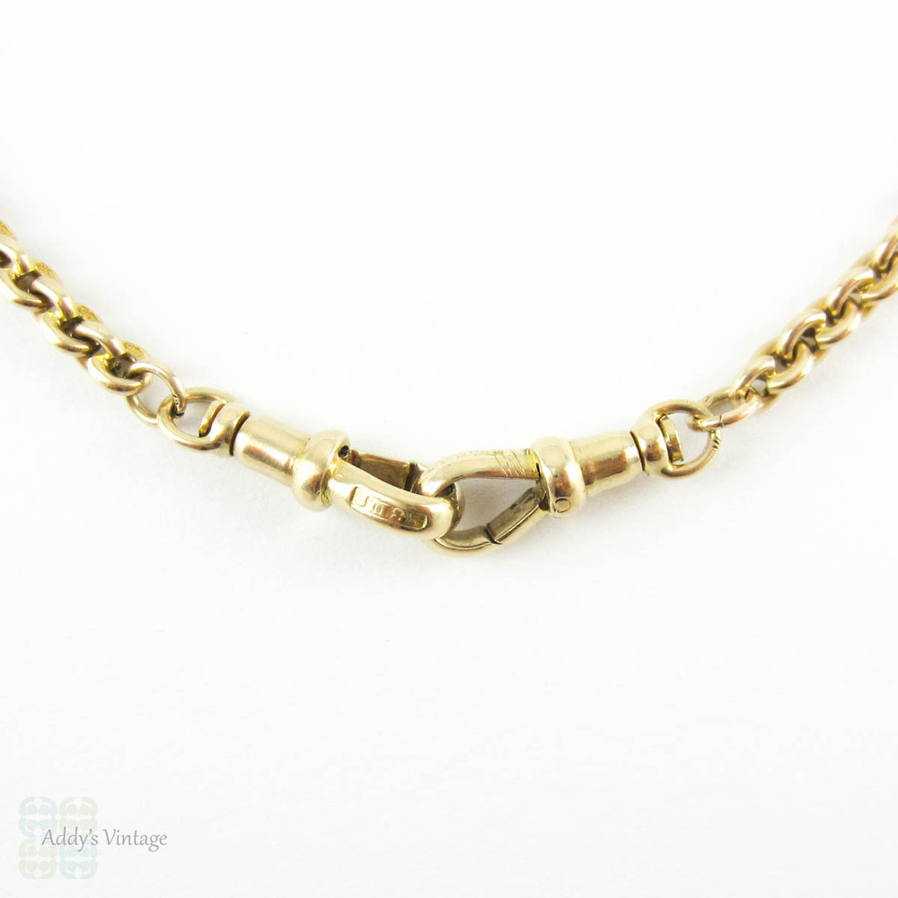 Antique 9 Carat Gold Chain Necklace, Heavy 19.3 gram Belecher Link 43 cm / 17 inch Chain With Dog Clips, Circa 1900s.