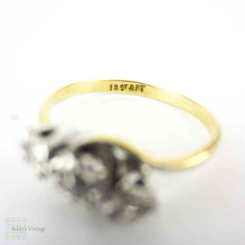 Vintage Diamond Three Stone Engagement Ring, Twist Style Trilogy Ring.  Art Deco Diamond Ring, 18ct & Platinum.