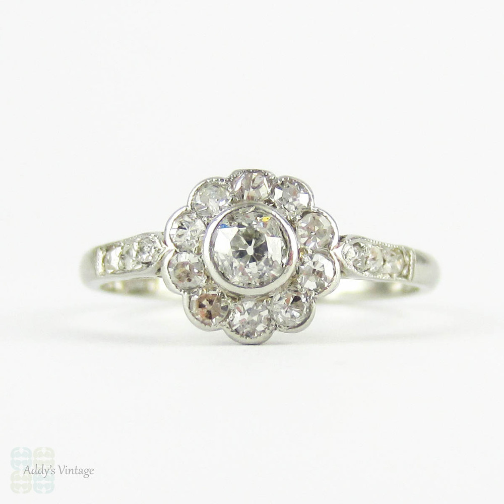 Antique Engagement Ring, Old European Cut Diamonds in Floral Cluster ...