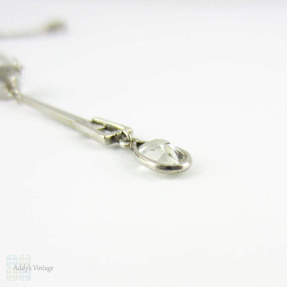 Old Cut Pear Diamond & Cultured Pearl Drop Necklace, Art Deco Pendant with Antique Pear Diamond. Circa 1930s, 9 Carat White Gold.