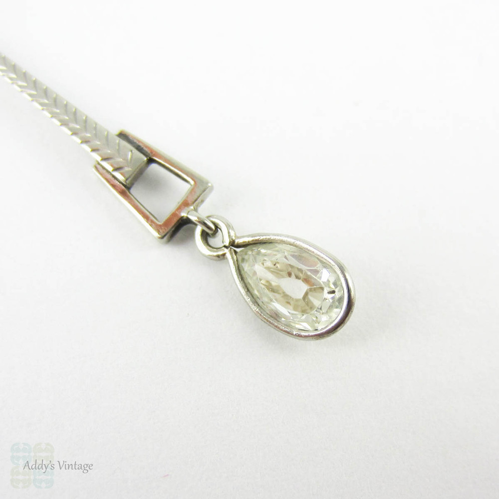 Old Cut Pear Diamond & Cultured Pearl Drop Necklace, Art Deco Pendant with Antique Pear Diamond. Circa 1930s, 9 Carat White Gold.