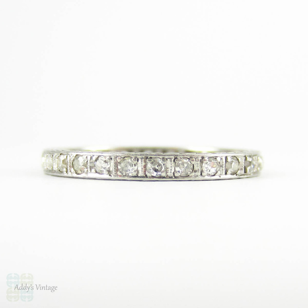 Art Deco Platinum Diamond Eternity Ring, Square Set Full Hoop Diamond Wedding Band. Circa 1930s - 1940s, Size L.25 / 6.