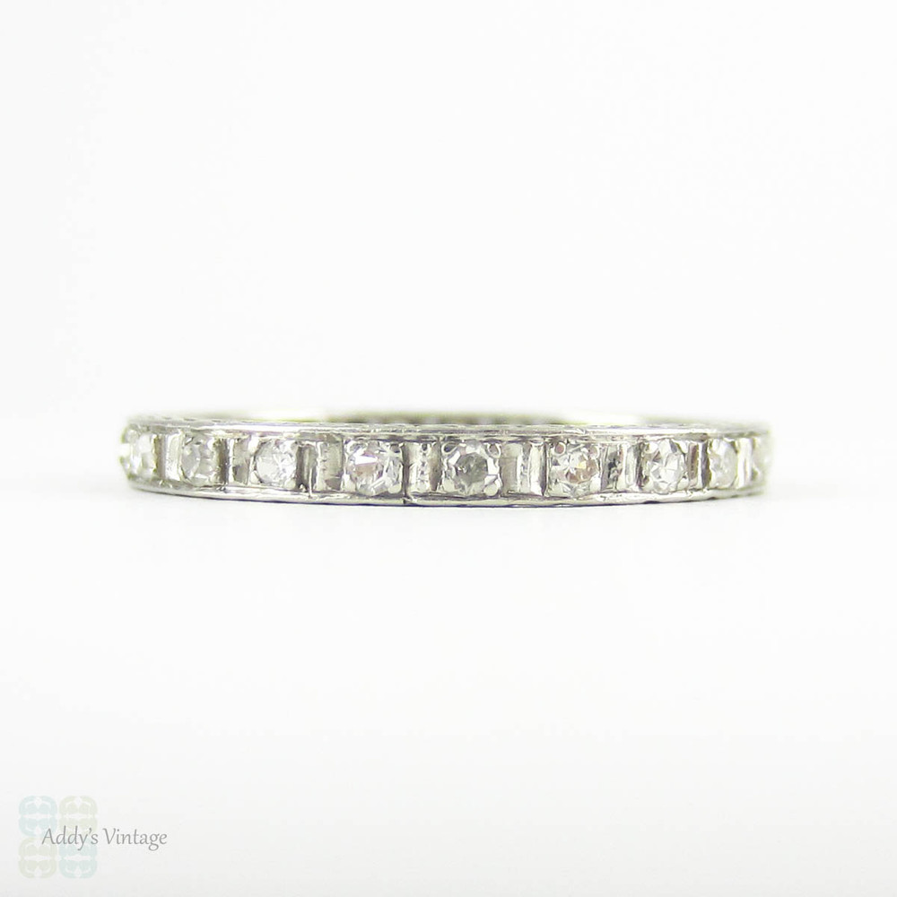 Art Deco Platinum Diamond Eternity Ring, Square Set Full Hoop Diamond Wedding Band. Circa 1930s - 1940s, Size L.25 / 6.