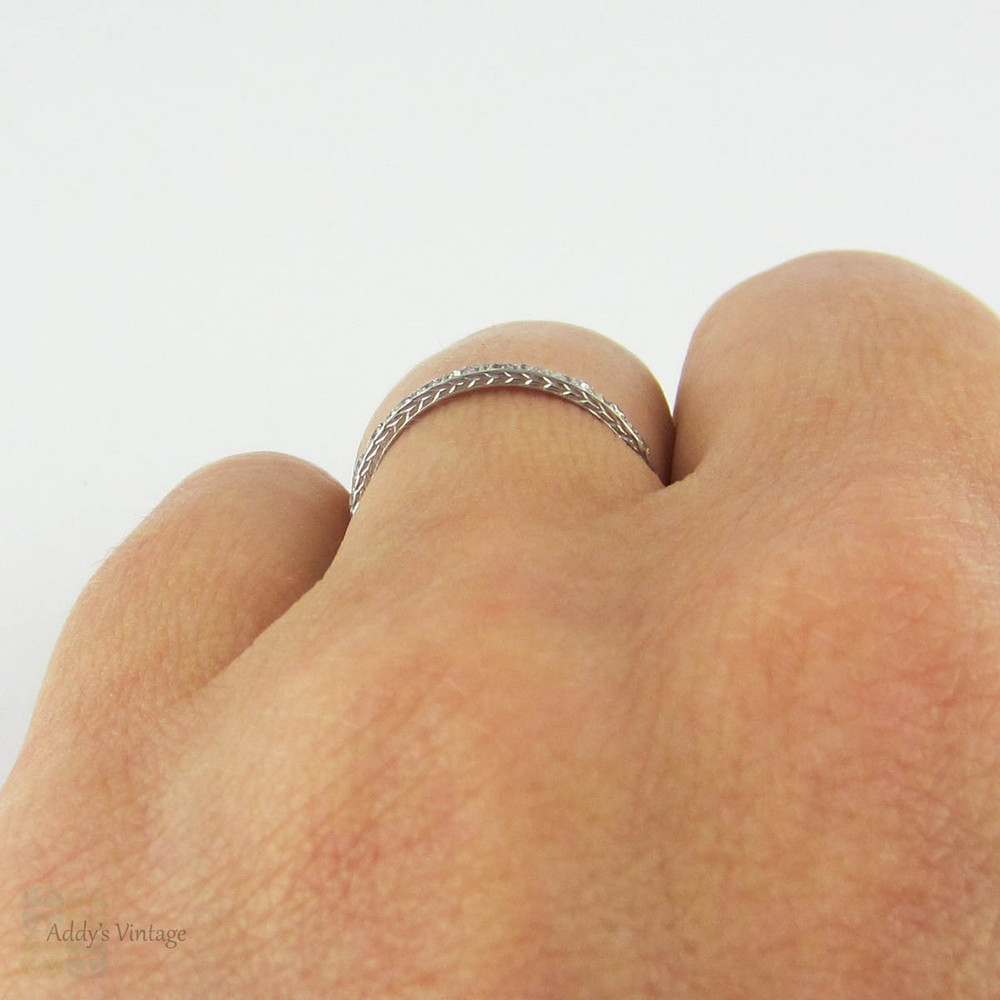 Art Deco Platinum Diamond Eternity Ring, Square Set Full Hoop Diamond Wedding Band. Circa 1930s - 1940s, Size L.25 / 6.