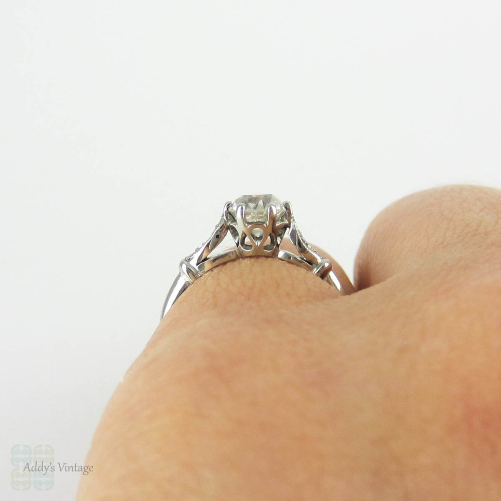 Antique Old Cut Diamond Engagement Ring, 0.69 Carat Old Mine Cut Diamond in Delicate Platinum Setting. Circa 1890s.
