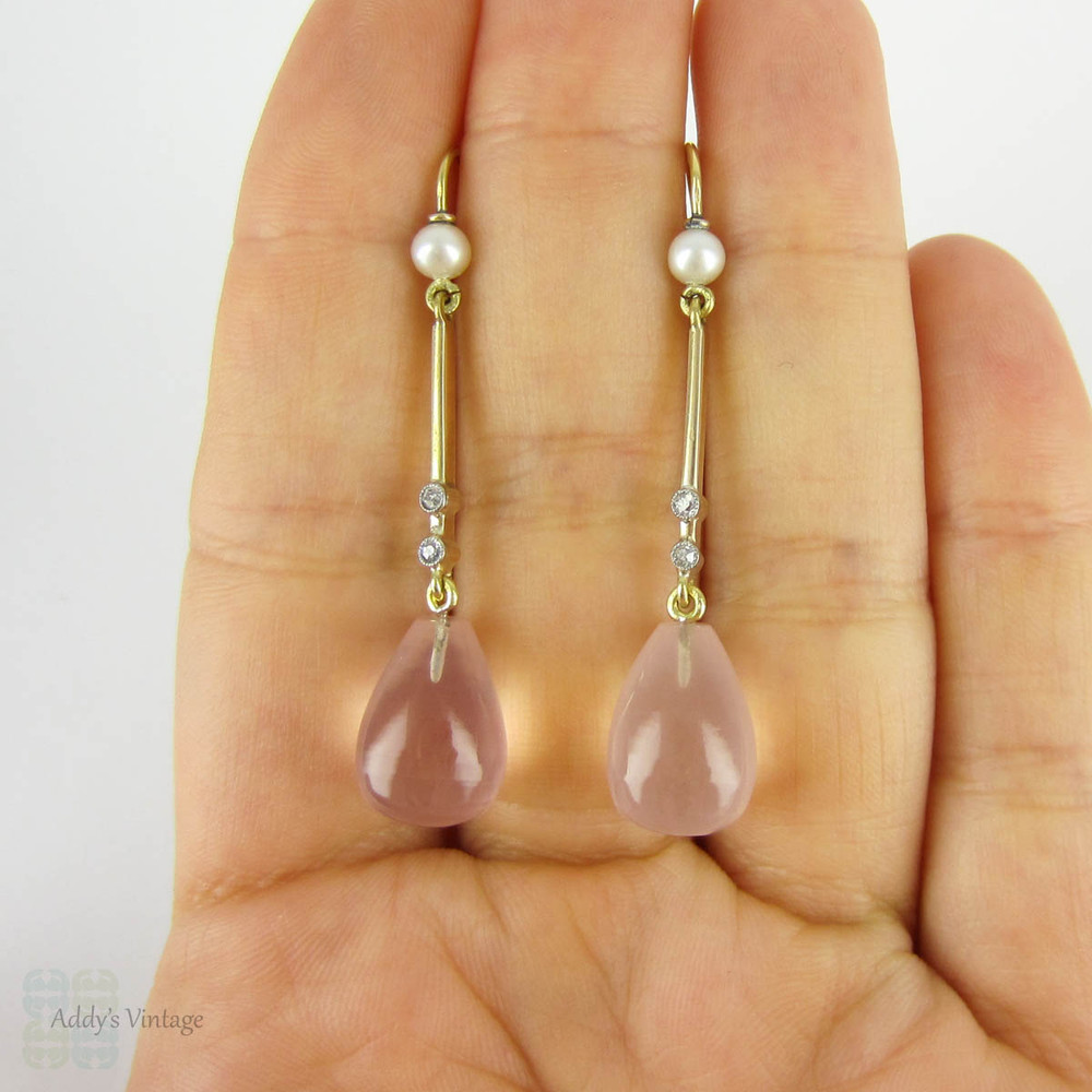 Rose Quartz Silver Leaf Earrings - Olena Gemstone Dangle Drop Earrings