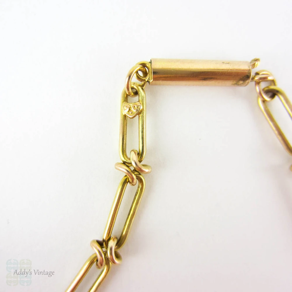 Antique 9 Carat Gold Chain, Long Oval Shape Open Trombone Links. Late Victorian 1880s, 43.5 cm / 17.1 inches.