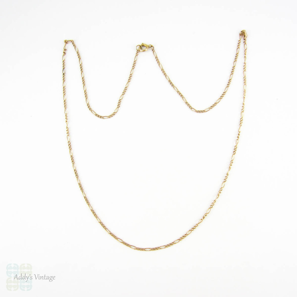 Rose Gold Chain Necklace, Vintage 9 Carat Rose Gold Figaro Link Style Necklace Chain, 54.5 cm / 21.5 cm.