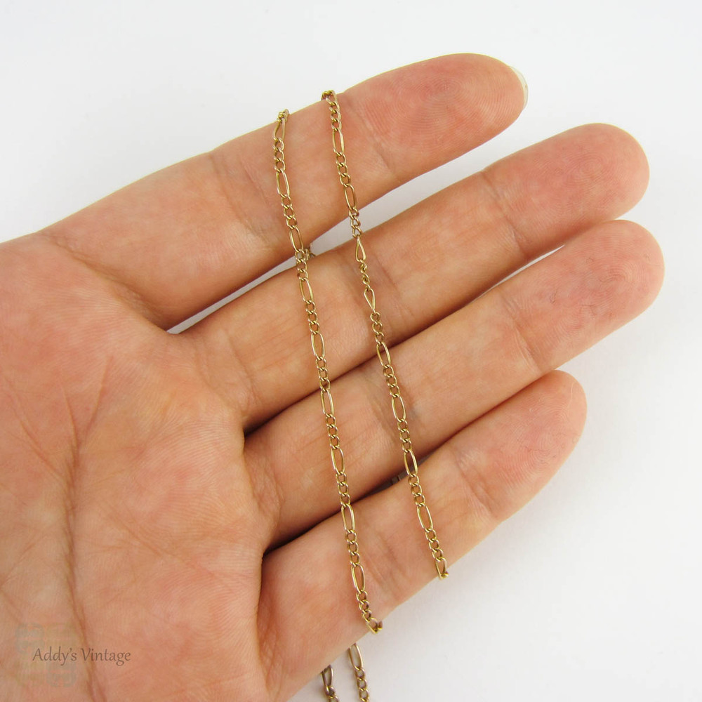 Rose Gold Chain Necklace, Vintage 9 Carat Rose Gold Figaro Link Style Necklace Chain, 54.5 cm / 21.5 cm.