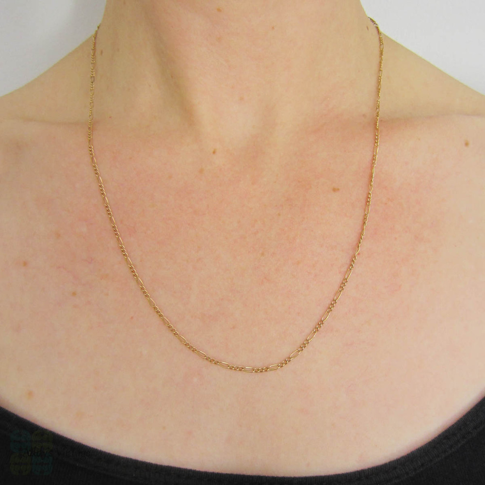 Rose Gold Chain Necklace, Vintage 9 Carat Rose Gold Figaro Link Style Necklace Chain, 54.5 cm / 21.5 cm.