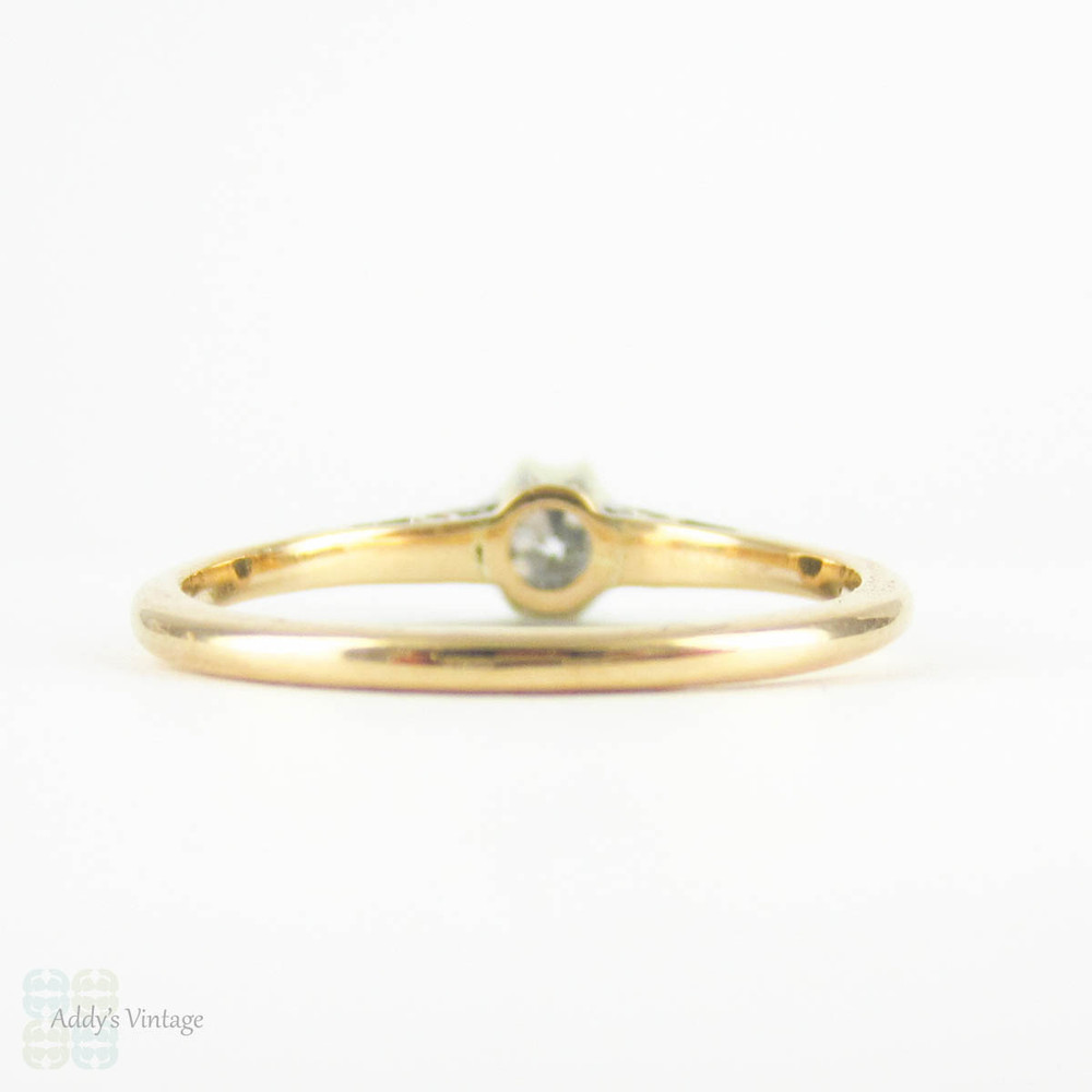 BALANCE. Antique Diamond Engagement Ring, 0.42 ct Old Mine Cut Diamond in Two Tone Classic Solitaire Setting. Circa 1880s, 18ct Gold.