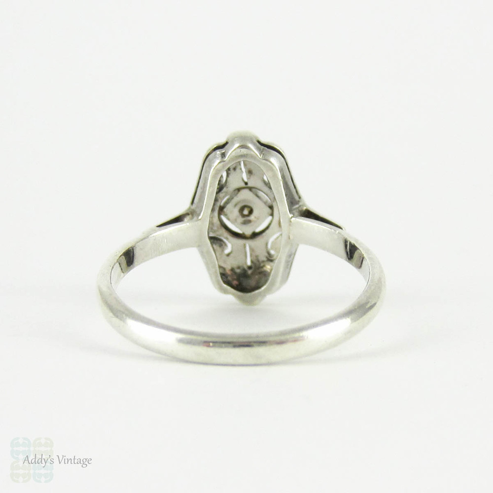 Vintage Art Deco Diamond & Sterling Silver Ring, Milgrain Engraved Diamond Set Panel Ring. Circa 1920s, 935 Silver.