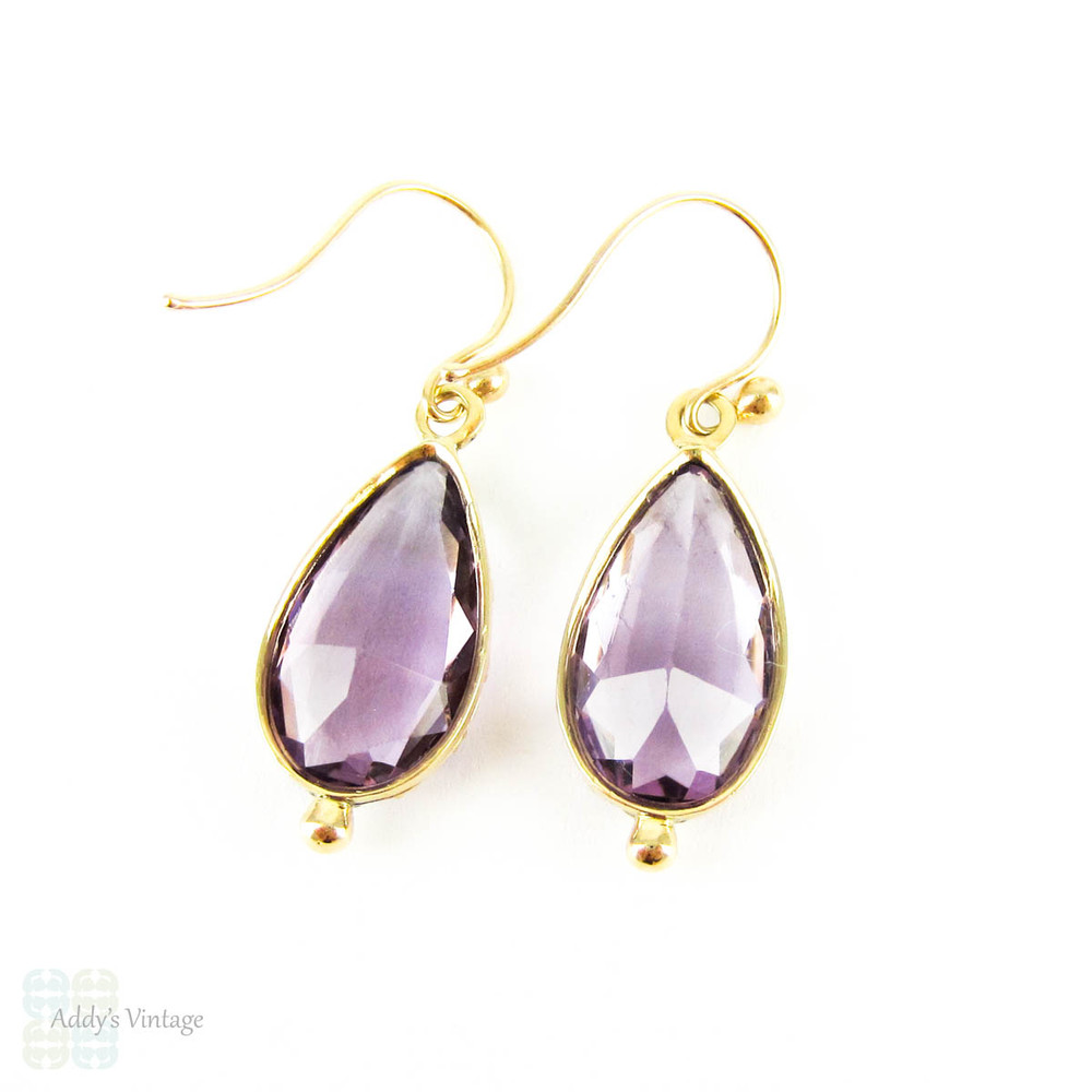 Antique Amethyst Earrings, Victorian Pear Cut Amethyst Drops in 14 Carat Gold, Circa 1870s.