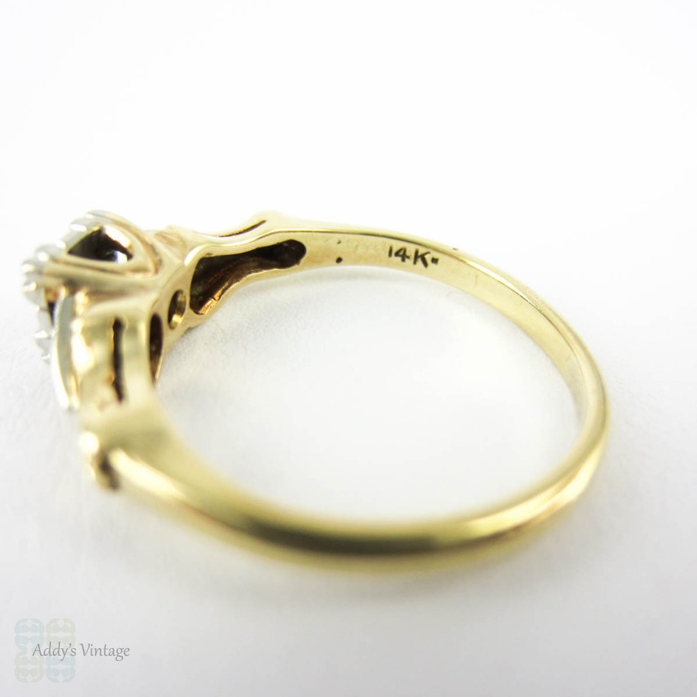 Vintage Two Tone Diamond Engagement Ring, Old European Cut Diamond in Fishtail 1940s Setting. 14 Carat Gold.