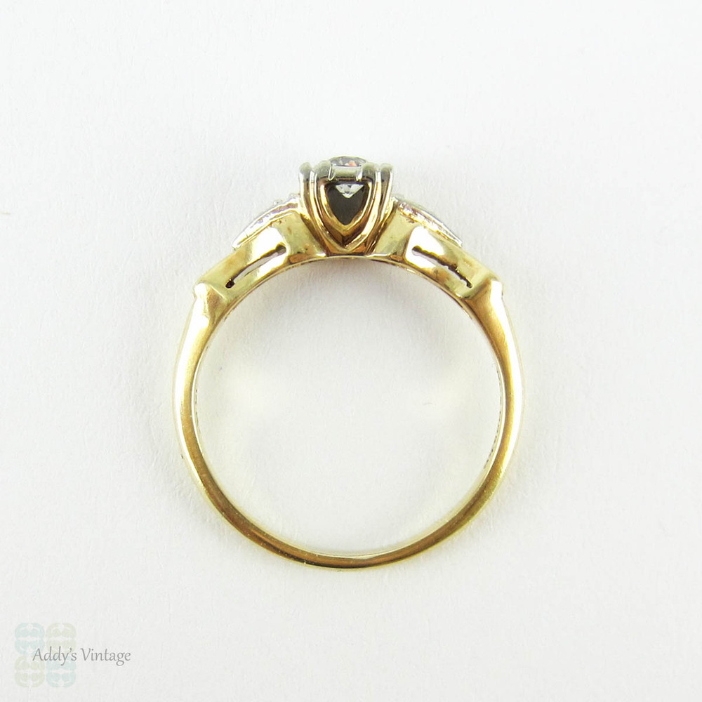 Vintage Two Tone Diamond Engagement Ring, Old European Cut Diamond in Fishtail 1940s Setting. 14 Carat Gold.