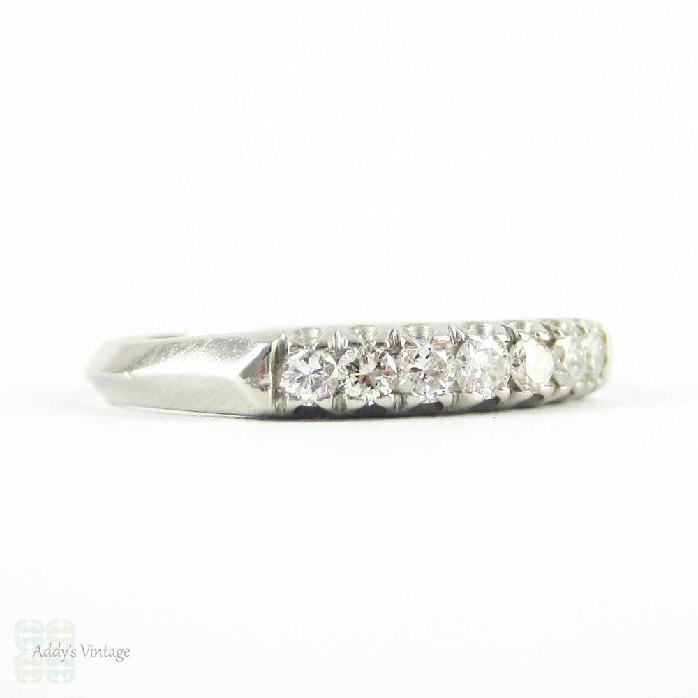 Vintage Diamond Wedding Ring, Platinum 7 Stone Half Hoop Ring with Knife Edge Shank, 0.24 ctw, Circa 1940s.