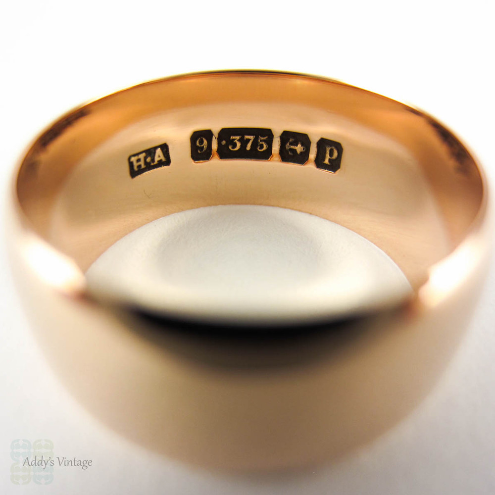 Antique Wide 9 Carat Rose Gold Wedding Ring, 1910s Ladies or Mens Wide Wedding Band. Size L.5 / 6.