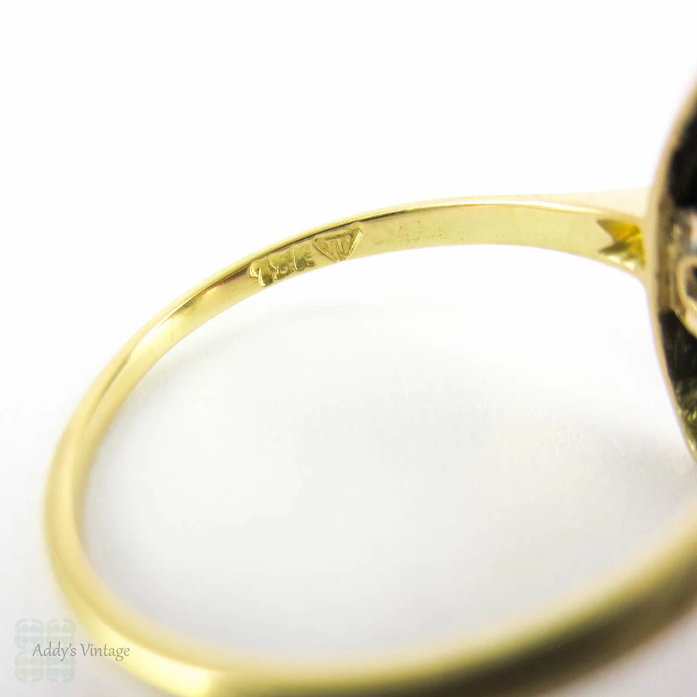 Art Deco Onyx & Diamond Dress Ring, Navette Shape Onyx with Old European & Rose Cut Diamonds. Circa 1920s, 18 Carat Gold.