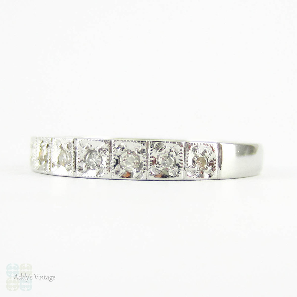 Vintage Diamond Wedding Ring,  Mid 20th Century Square Design 9 Stone Half Eternity Ring in 18 Carat White Gold.