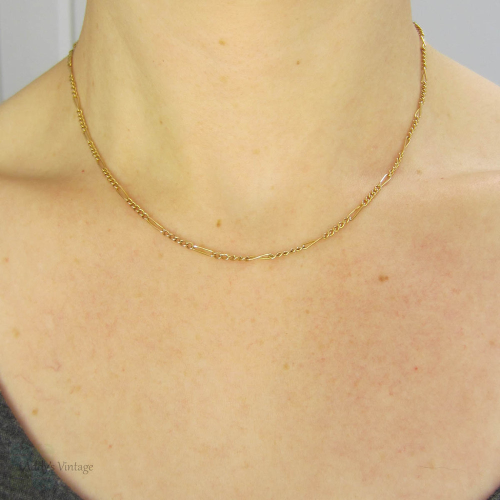 Antique 15ct Gold Chain Necklace, Figaro Link Pendant Chain with