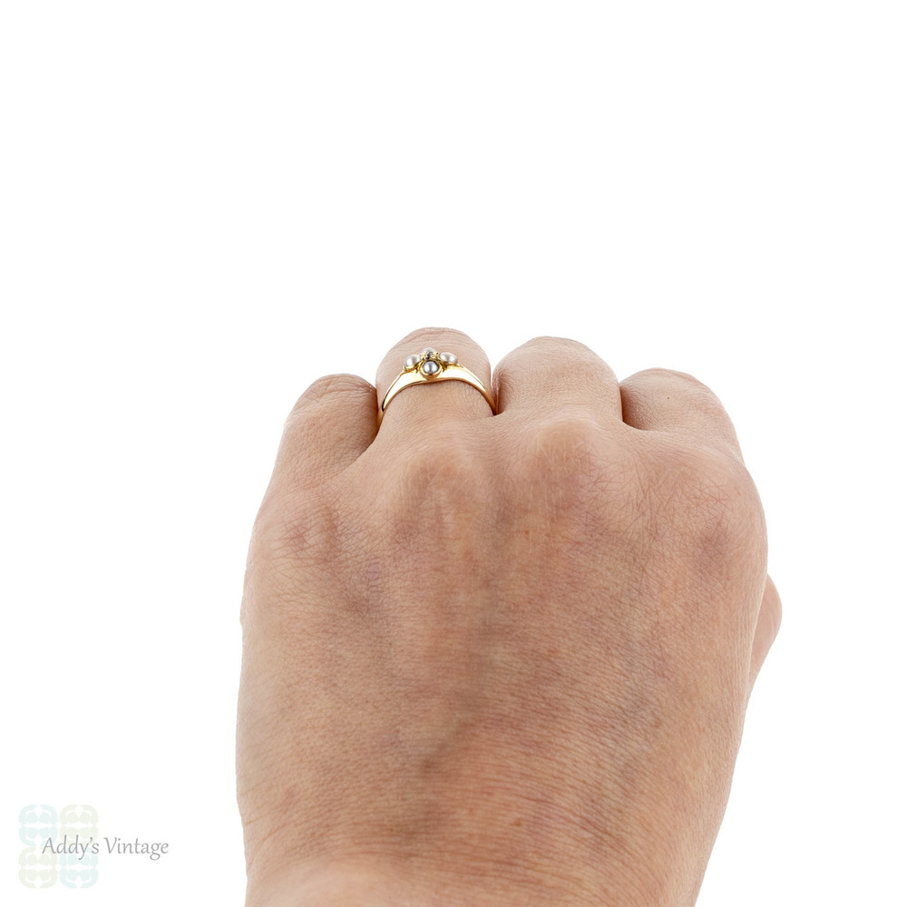 Antique Pearl & Diamond Ring, 18k Circa 1860s Victorian 18ct Yellow Gold Ring.