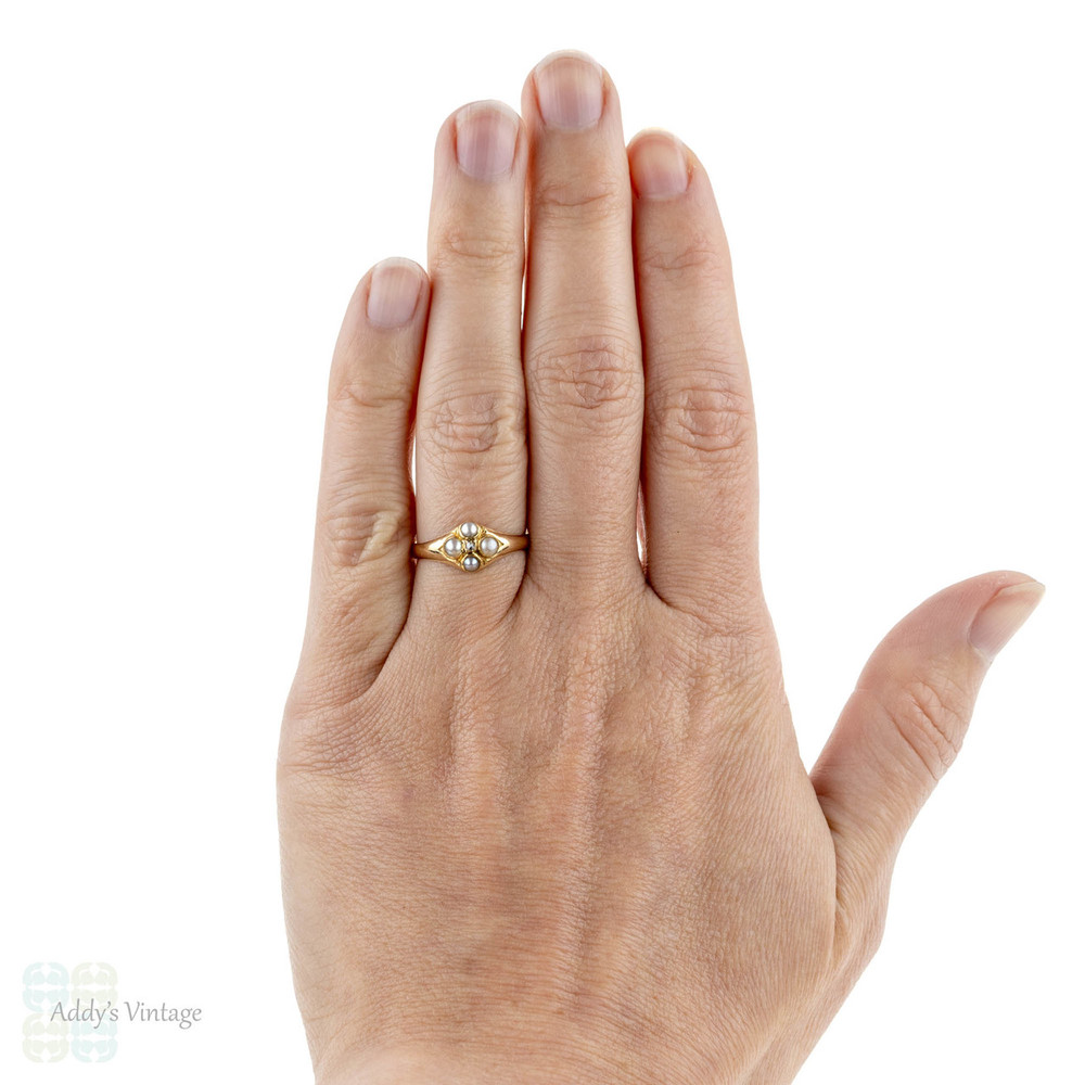 Antique Pearl & Diamond Ring, 18k Circa 1860s Victorian 18ct Yellow Gold Ring.