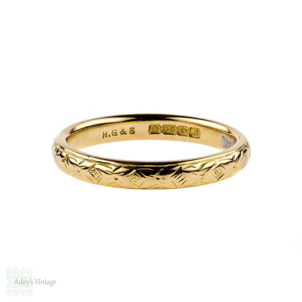 Vintage Engraved Yellow Gold Wedding Ring, Mid 20th