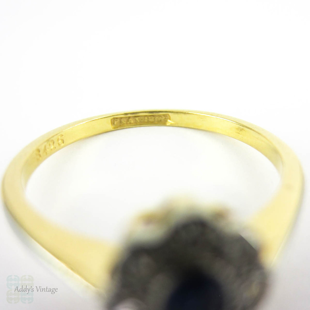 Antique Sapphire & Diamond Engagement Ring, Edwardian Oval Cut Blue Sapphire with Diamond Halo. Circa 1900, 18ct & Platinum.