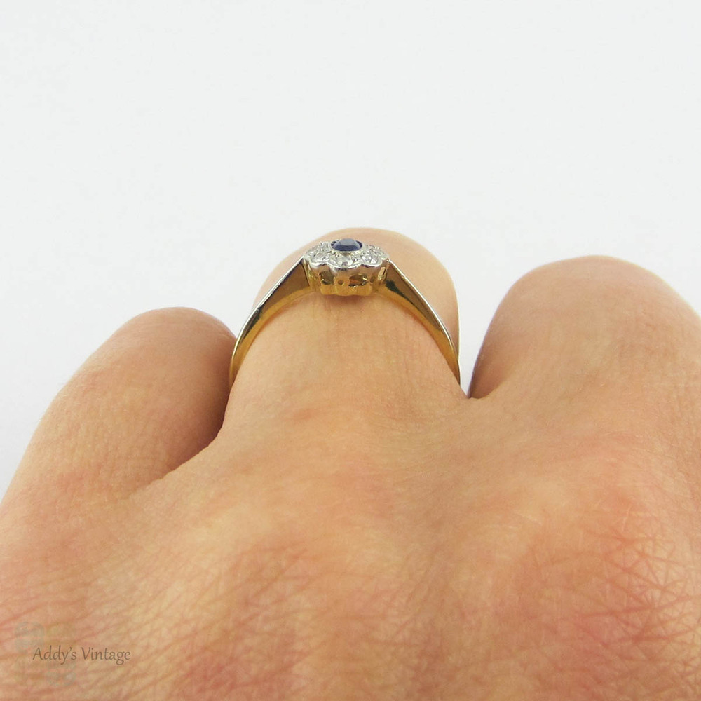 Antique Sapphire & Diamond Engagement Ring, Edwardian Oval Cut Blue Sapphire with Diamond Halo. Circa 1900, 18ct & Platinum.