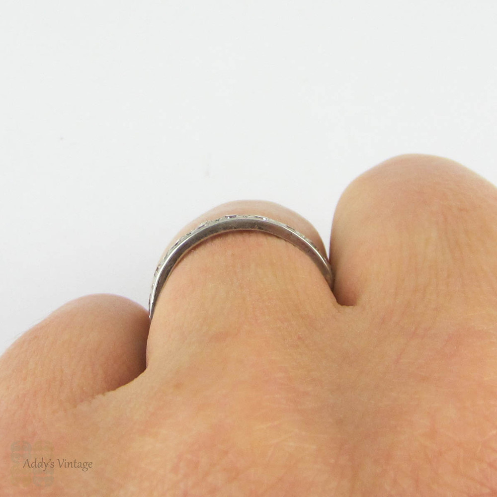 Antique Diamond Eternity Ring, Narrow Bead Set Diamond Platinum Wedding Band, 0.57 ctw, Size O / 7.25.