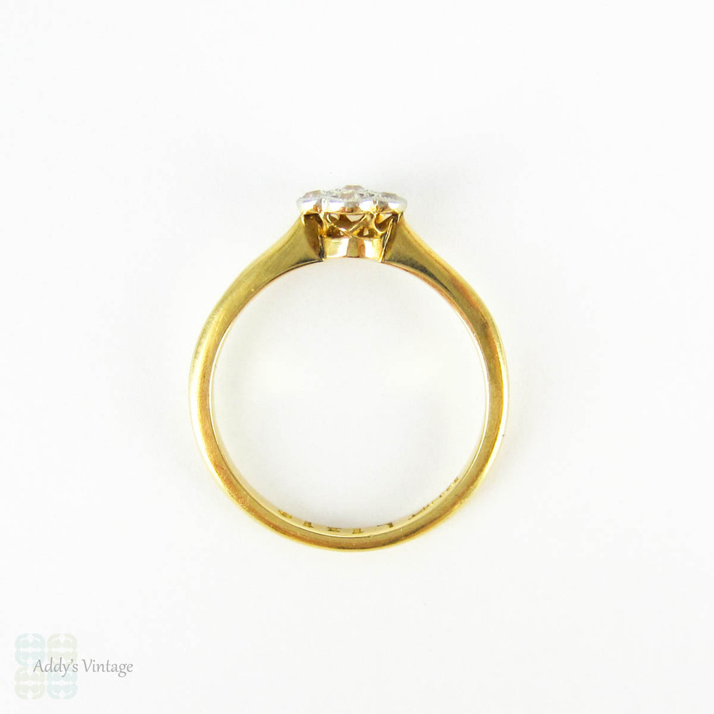 Antique Diamond Daisy Cluster Ring, Pretty Edwardian Engagement Ring. Milgrain Detail & Star Design. 18c & Pt, Circa 1900.