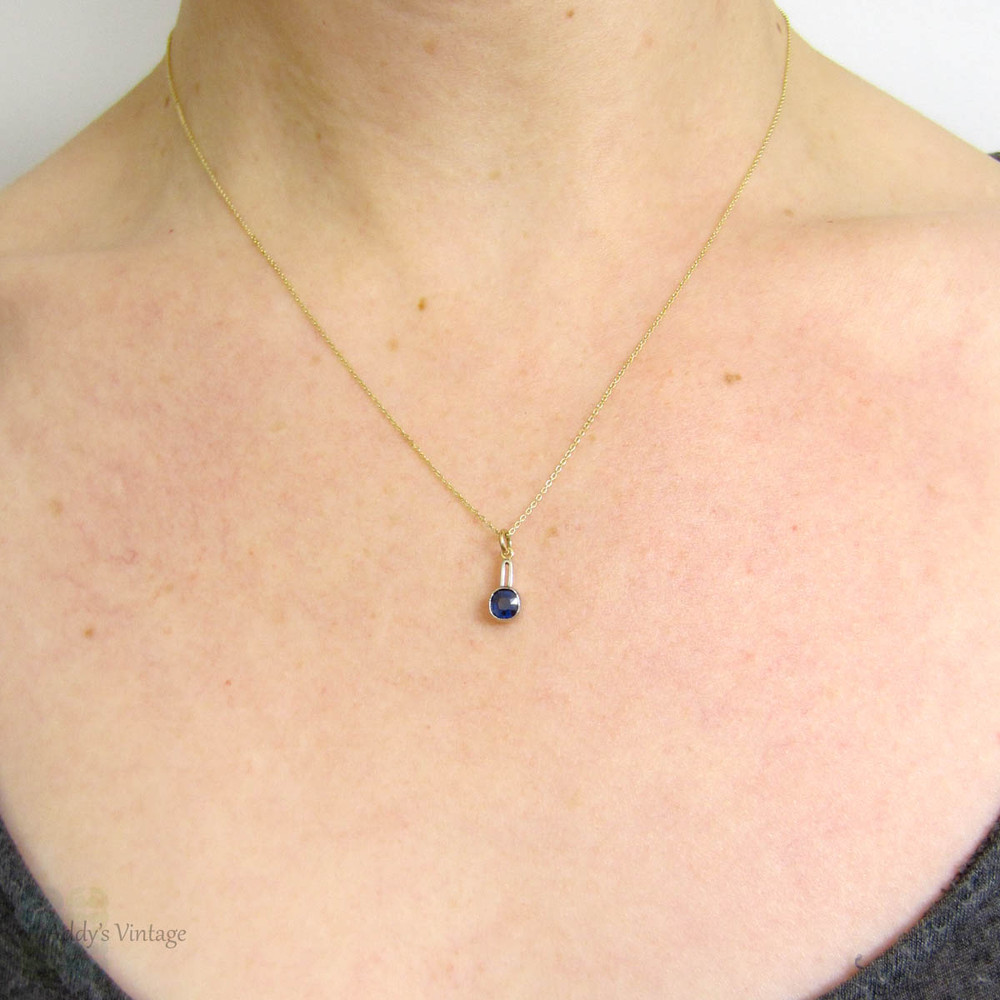 Antique Blue Sapphire Pendenant Conversion, Victorian Cushion Cut Blue Sapphire Pendant on 9ct Yellow Gold Chain.