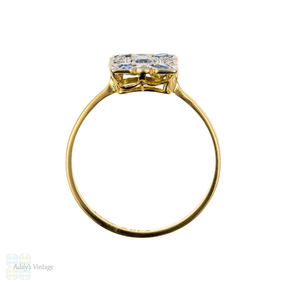 Sapphire & Diamond Art Deco Panel Ring, 1930s Rectangular Dress Ring. 18ct and Platinum.