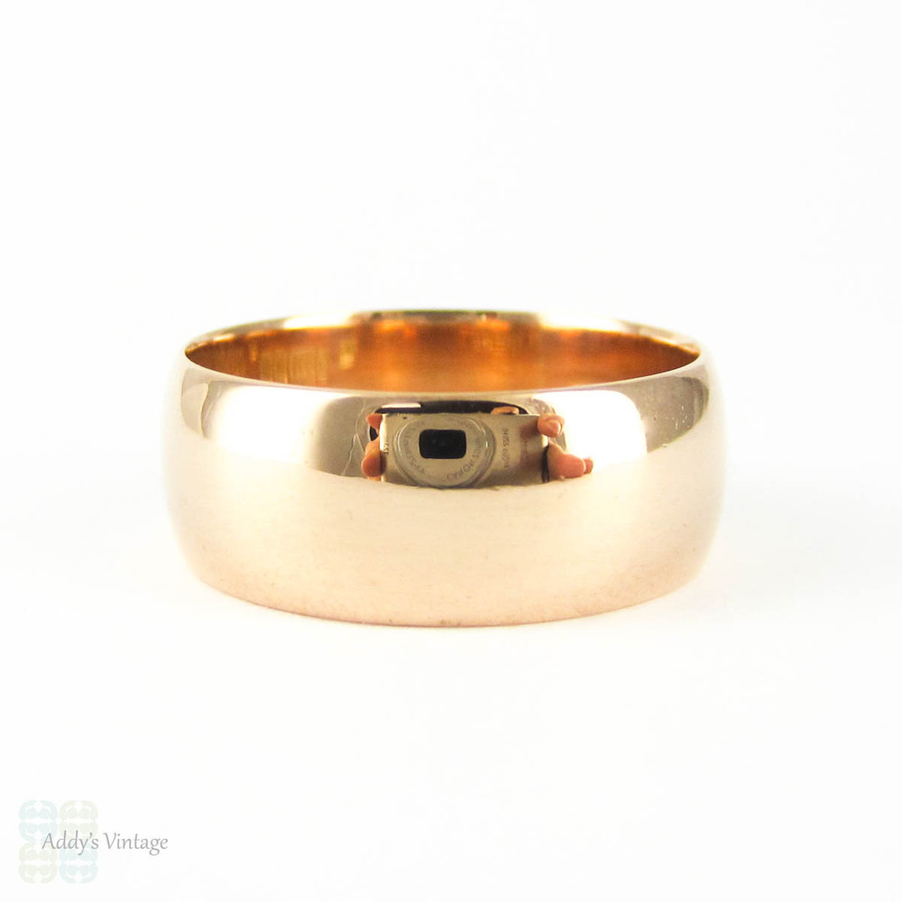 Antique 9ct Rose Gold Wedding Ring, Wide 9 Carat Gold Band