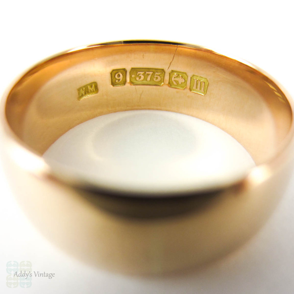 Antique 9ct Rose Gold Wedding Ring, Wide 9 Carat Gold Band