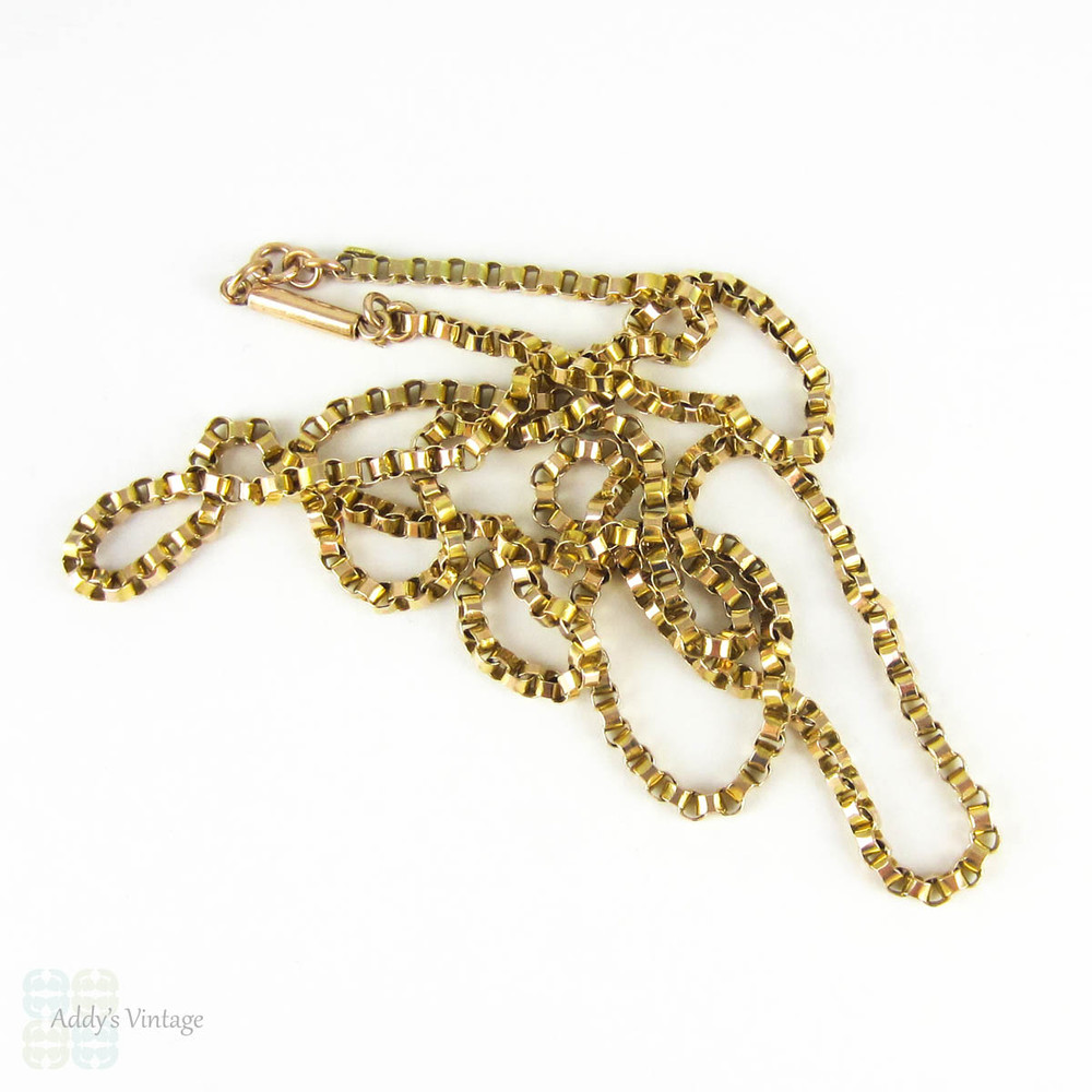 Antique 15 Carat Chain, Long Belcher Link Yellow Gold Heavy Chain Necklace. Circa 1890s, 75.5 cm / 29.75 inches.