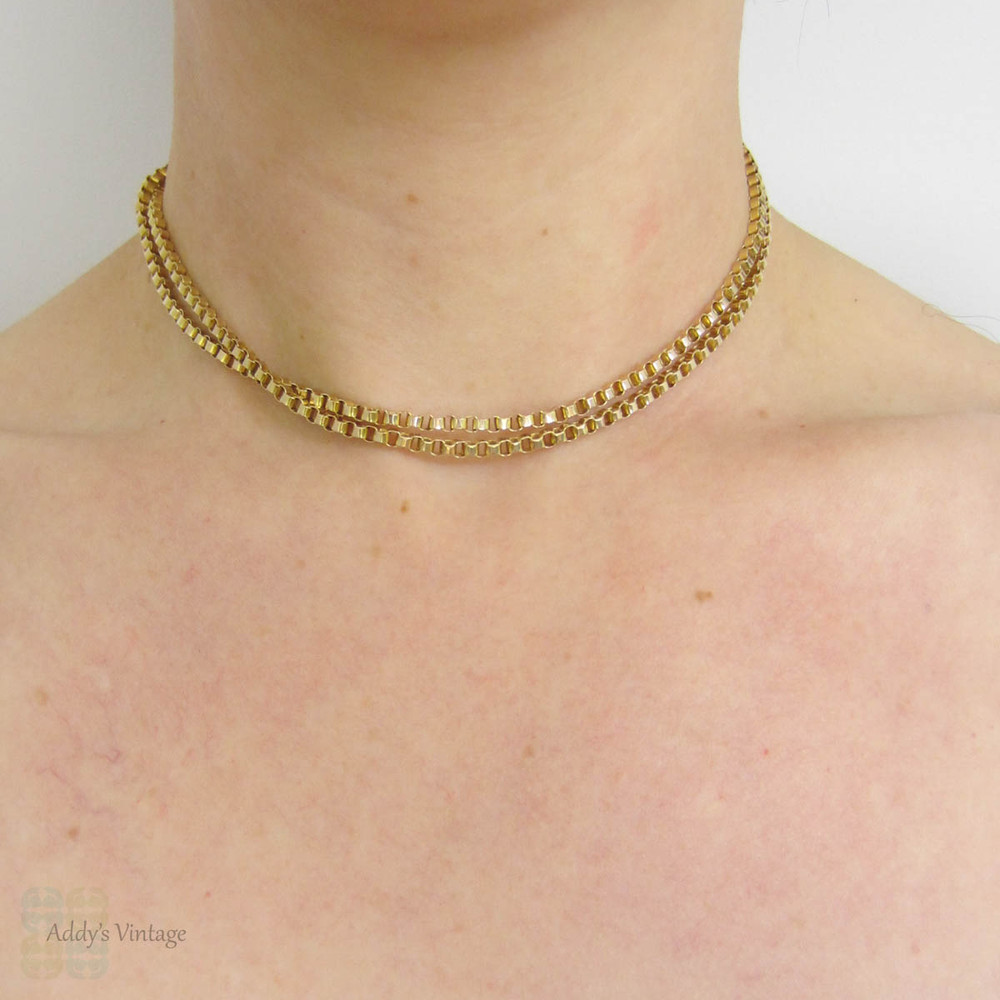 Antique 15 Carat Chain, Long Belcher Link Yellow Gold Heavy Chain Necklace. Circa 1890s, 75.5 cm / 29.75 inches.