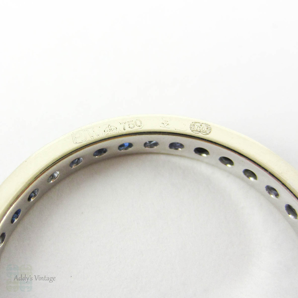 Blue Sapphire Eternity Ring, 36 Natural Square Cut Sapphires Channel Set in 18 Carat White Gold, 1.80 ctw. Size O / 7.25.