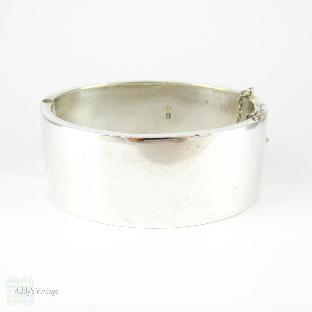 Victorian Aesthetic Sterling Silver Bracelet, Antique Rose Flower Blossoms & Engraved Design Bangle. Circa 1880s.