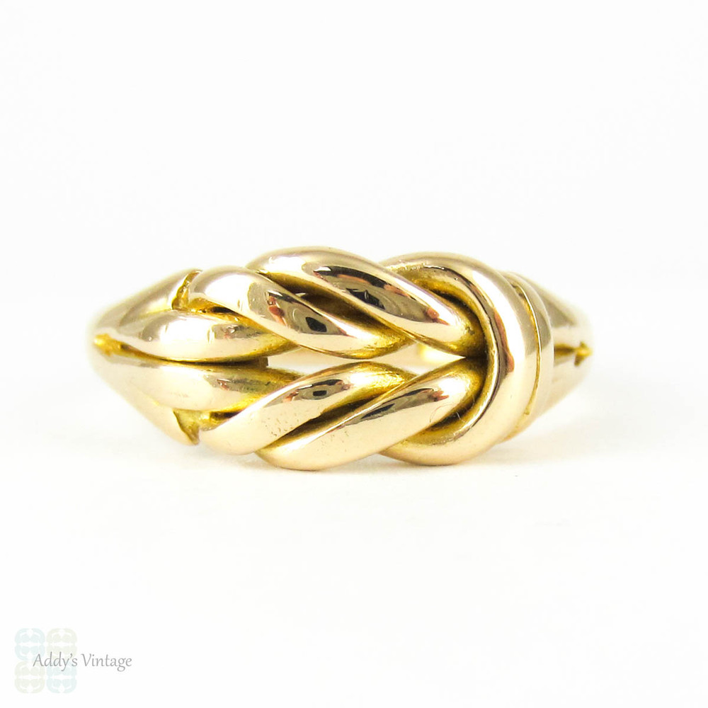 Antique Knot Keeper Ring, 18 Carat Yellow Gold Edwardian Lover's Knot Wedding Ring. Circa 1900, Size P / 7.75.