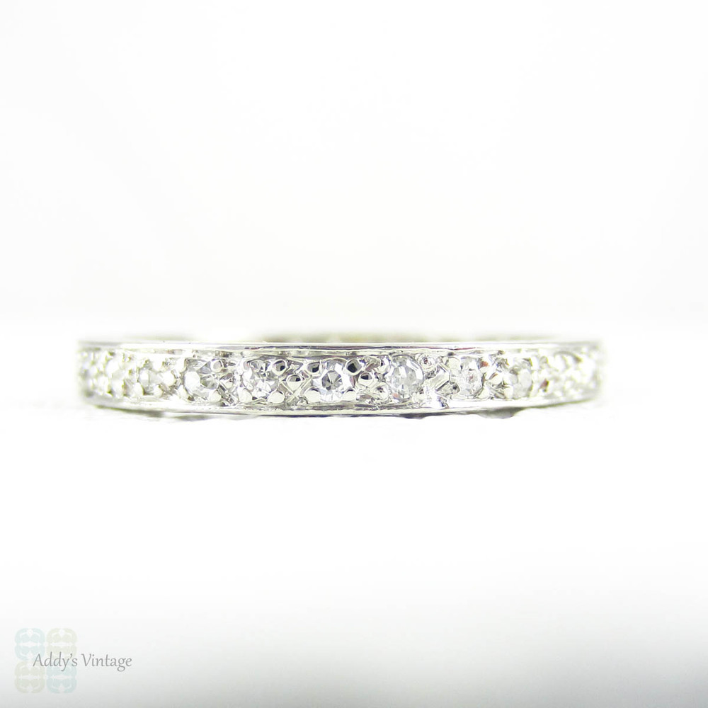 RESERVED. Antique Platinum Diamond Eternity Ring, Narrow 0.30 ctw Diamond Full Hoop Wedding Ring. Circa 1900s, Size L.5 / 6.