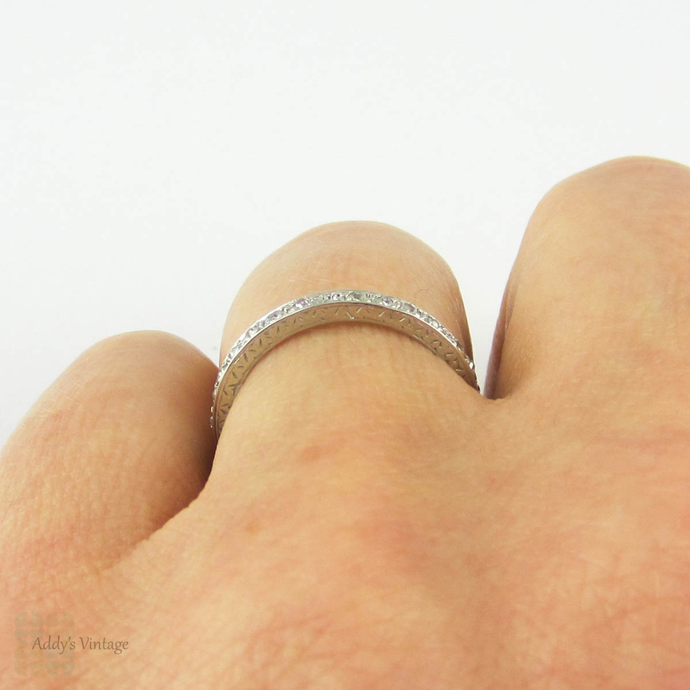 RESERVED. Antique Platinum Diamond Eternity Ring, Narrow 0.30 ctw Diamond Full Hoop Wedding Ring. Circa 1900s, Size L.5 / 6.