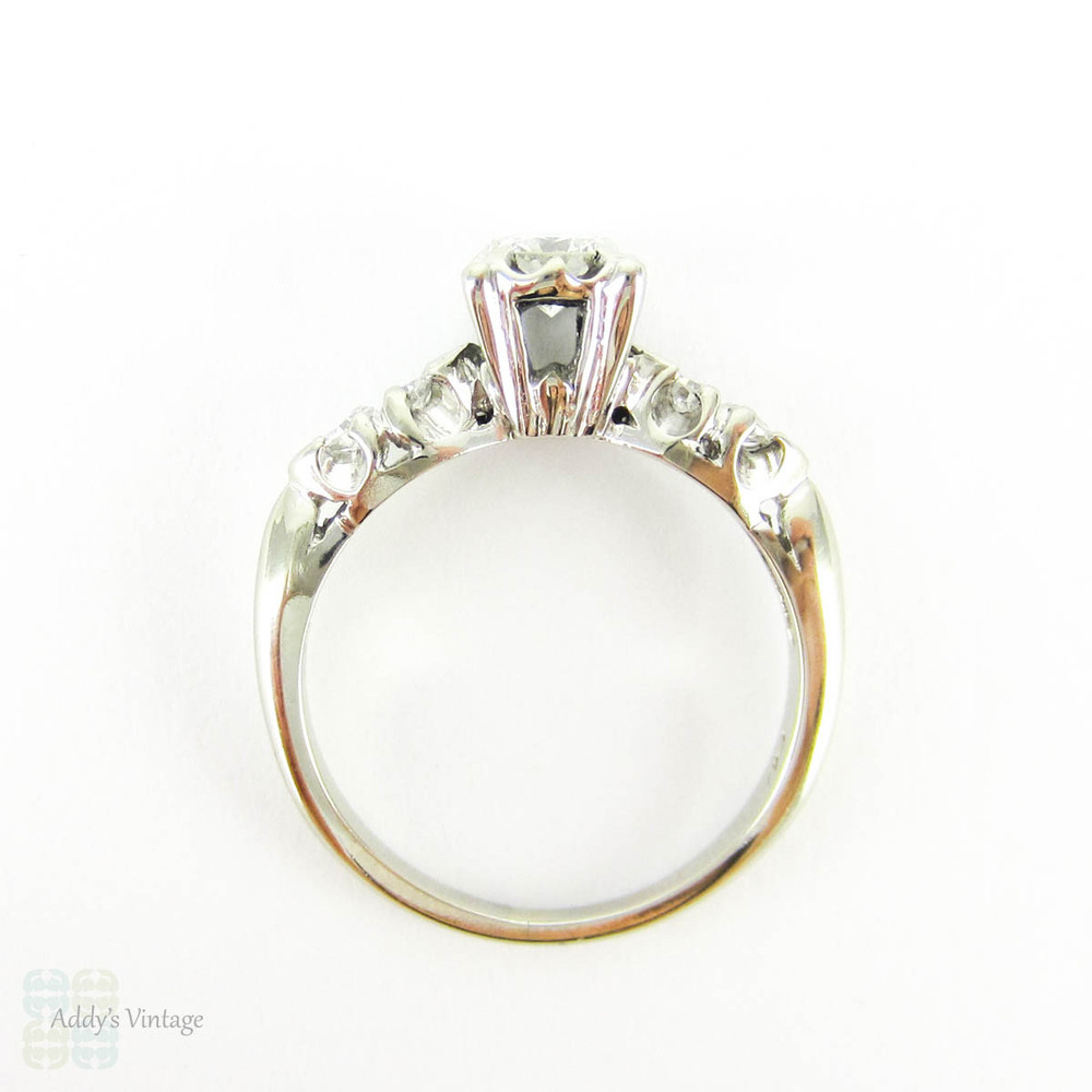 Diamond Engagement Ring, Vintage Round Brilliant Cut Diamond in 1940s Illusion Style 14K White Gold Setting, 0.45 ctw.