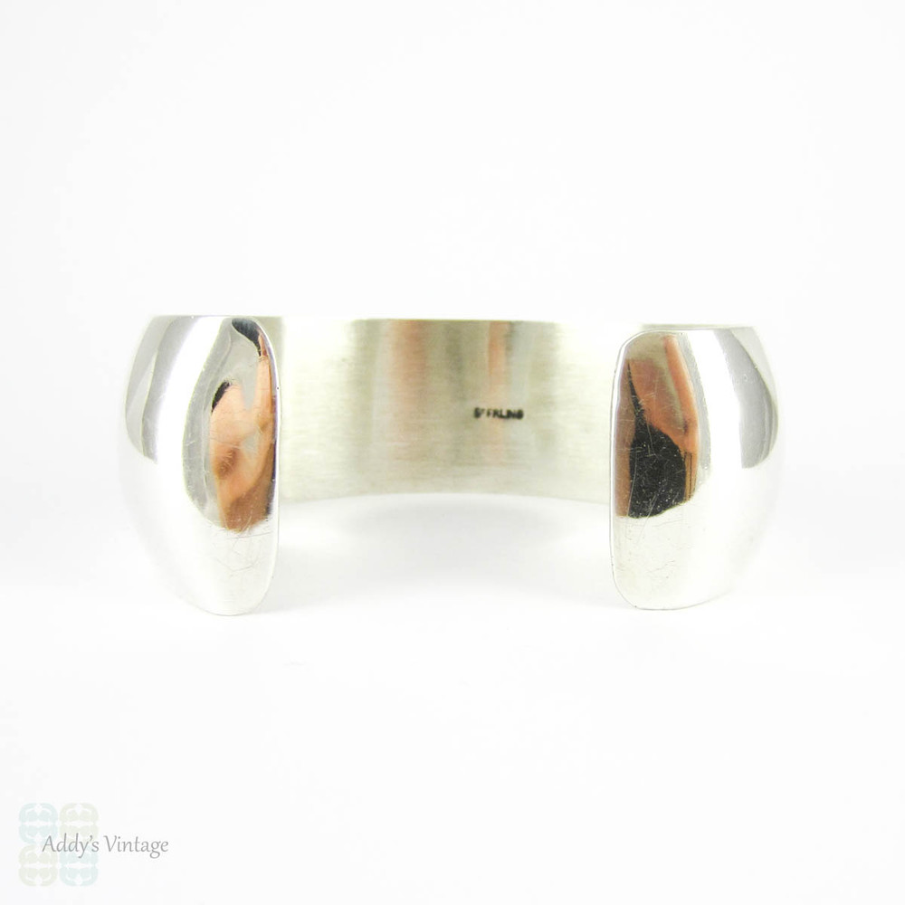 SALE Vintage Sterling Silver Cuff Bracelet, Heavy Domed Mid 20th Century Simple Half Round Bracelet for Small Wrist.