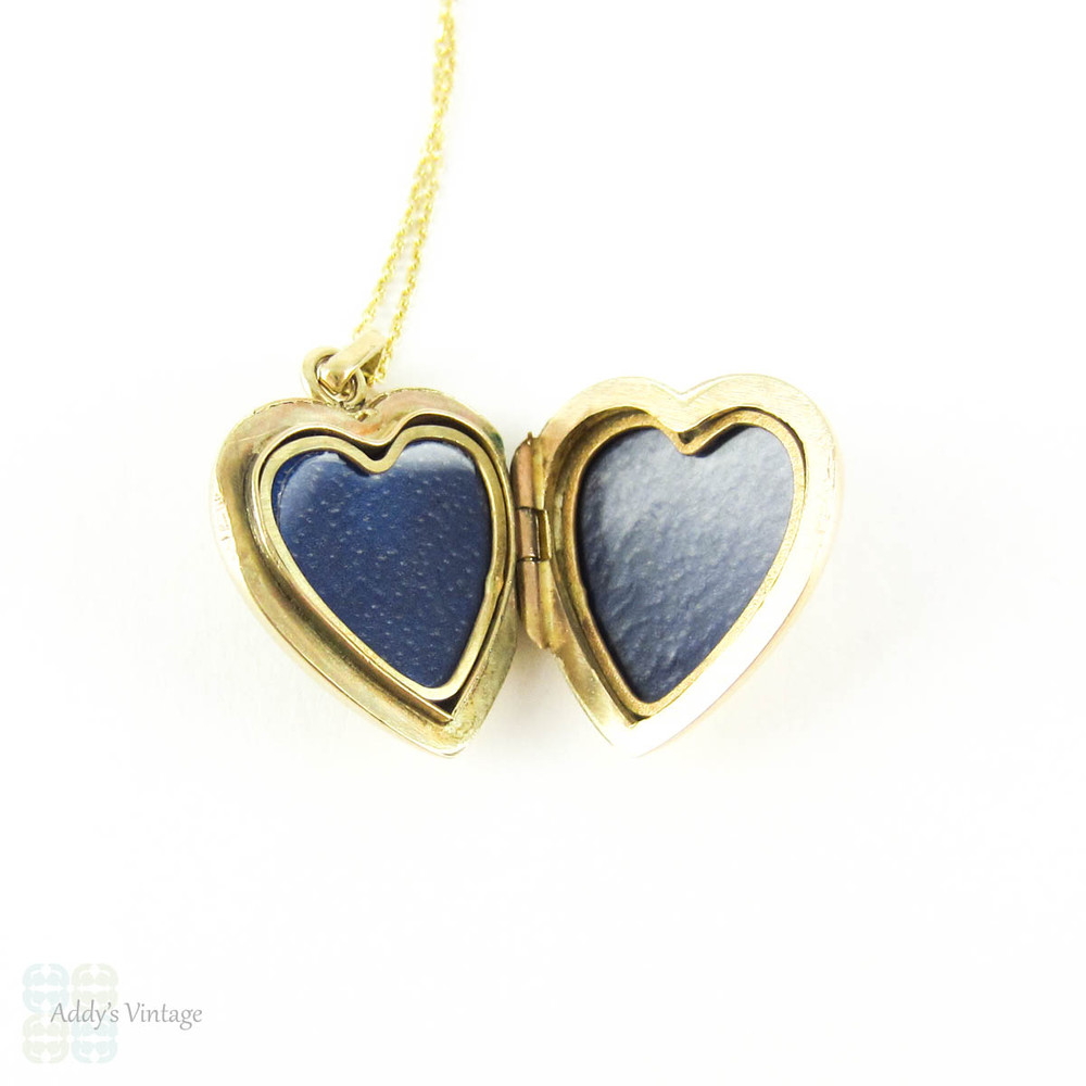 Vintage 9ct Gold Heart Locket, Turquoise & Split Pearl Puffy Love Heart Shape Photo Locket. Circa 1970s.