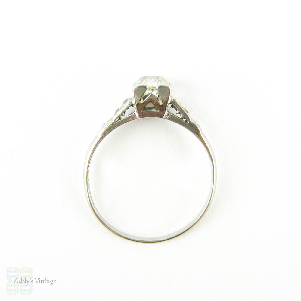 Old Mine Cut Diamond Engagement Ring, 0.61 ct Antique Diamond in Art Deco Square Shape Platinum Mount.